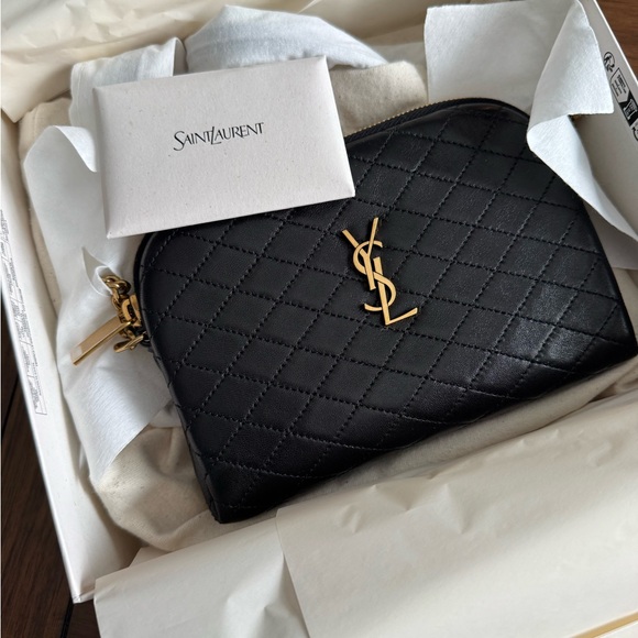 Saint Laurent Handbags - Saint Laurent Black Quilted Clutch with Gold Chain